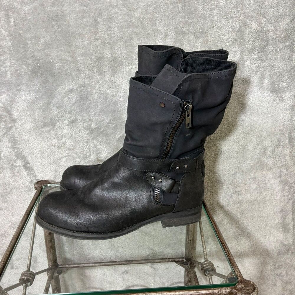Women's 10W Black Lug Sole Combat Biker Boots Studs Zippers Moto Goth Streetwear
